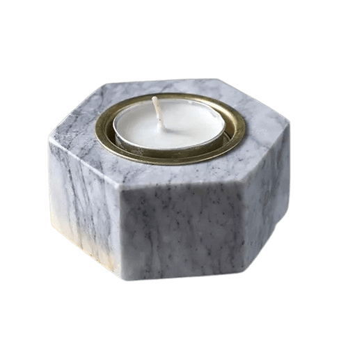 MARBLE HEXAGON T-LIGHT HOLDER (NATURAL)